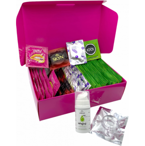 Sada vroubkovaných kondomů – Stimulation pack (72 ks) + SE hřejivý lubrikační gel 15 ml + erekční kroužek