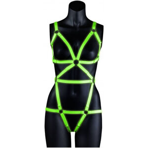 Dámský zeleno-černý svítící harness Glow Bondage, S–M